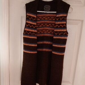 MADE in ITALY Brown Patterned Sweater Wool Vest